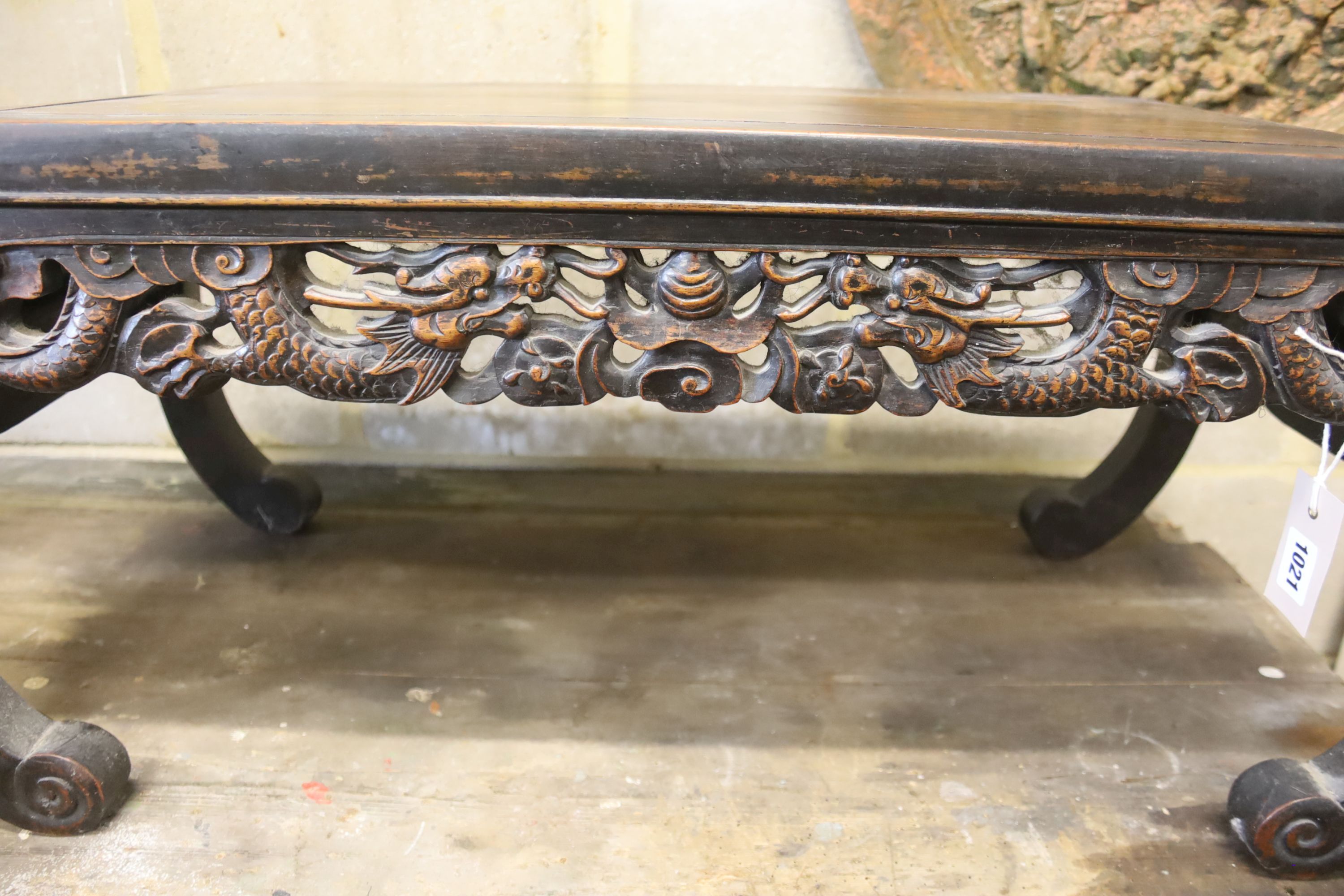 A Chinese rectangular hardwood low table, length 82cm, depth 39cm, height 36cm